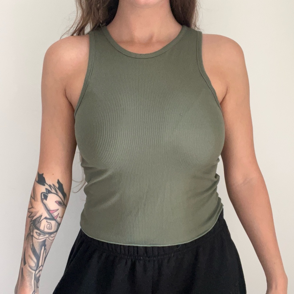 Olive Green Ribbed Tank Top